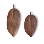 Set of 2 Walnut Leaf-Shaped Wooden Trays