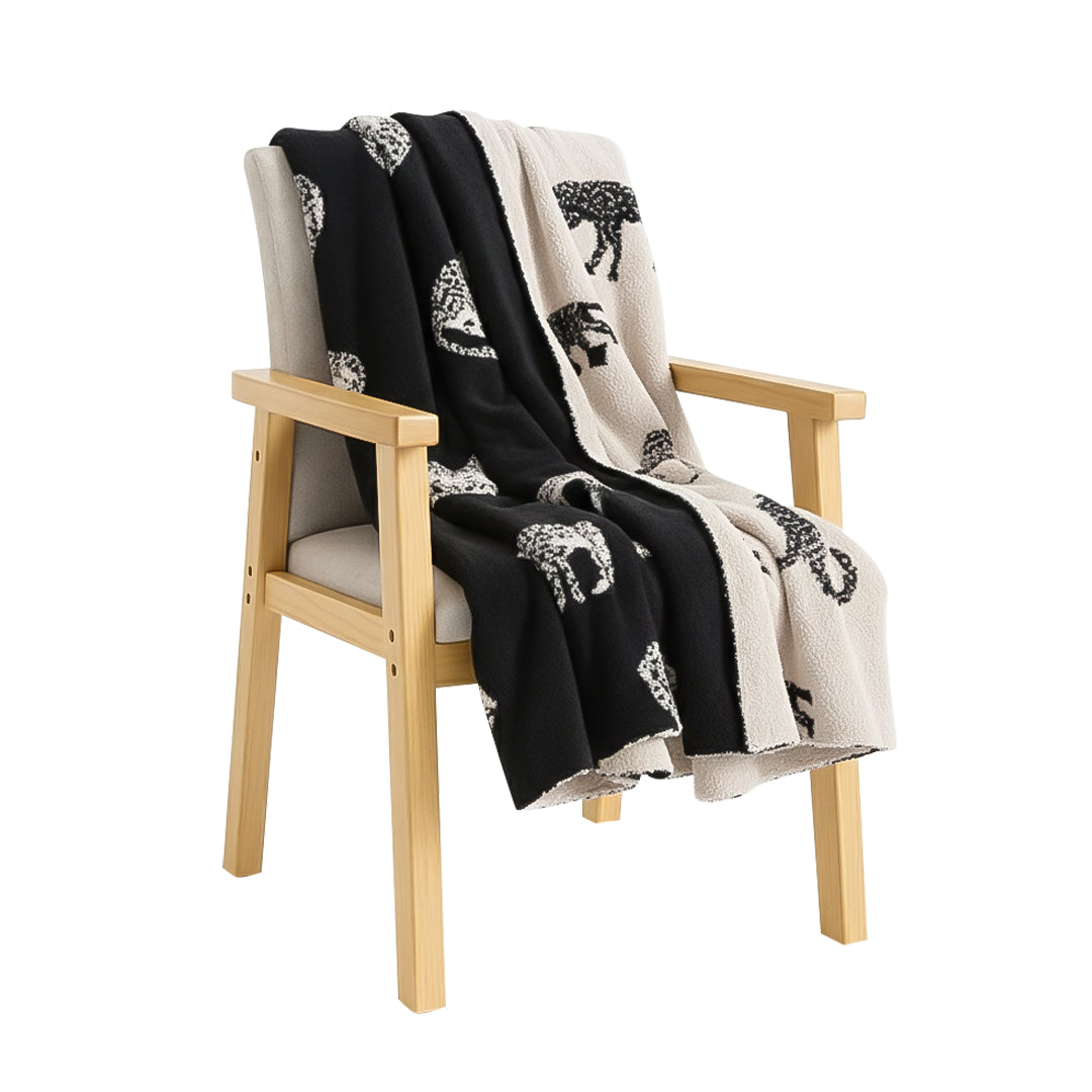 SOGA Black Cream Animal Print Throw Blanket 130x180cm Polyester-0