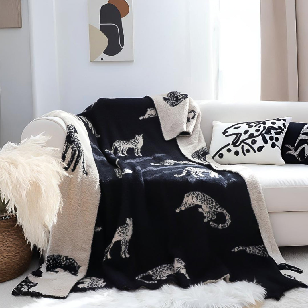 SOGA Black Cream Animal Print Throw Blanket 130x180cm Polyester-1