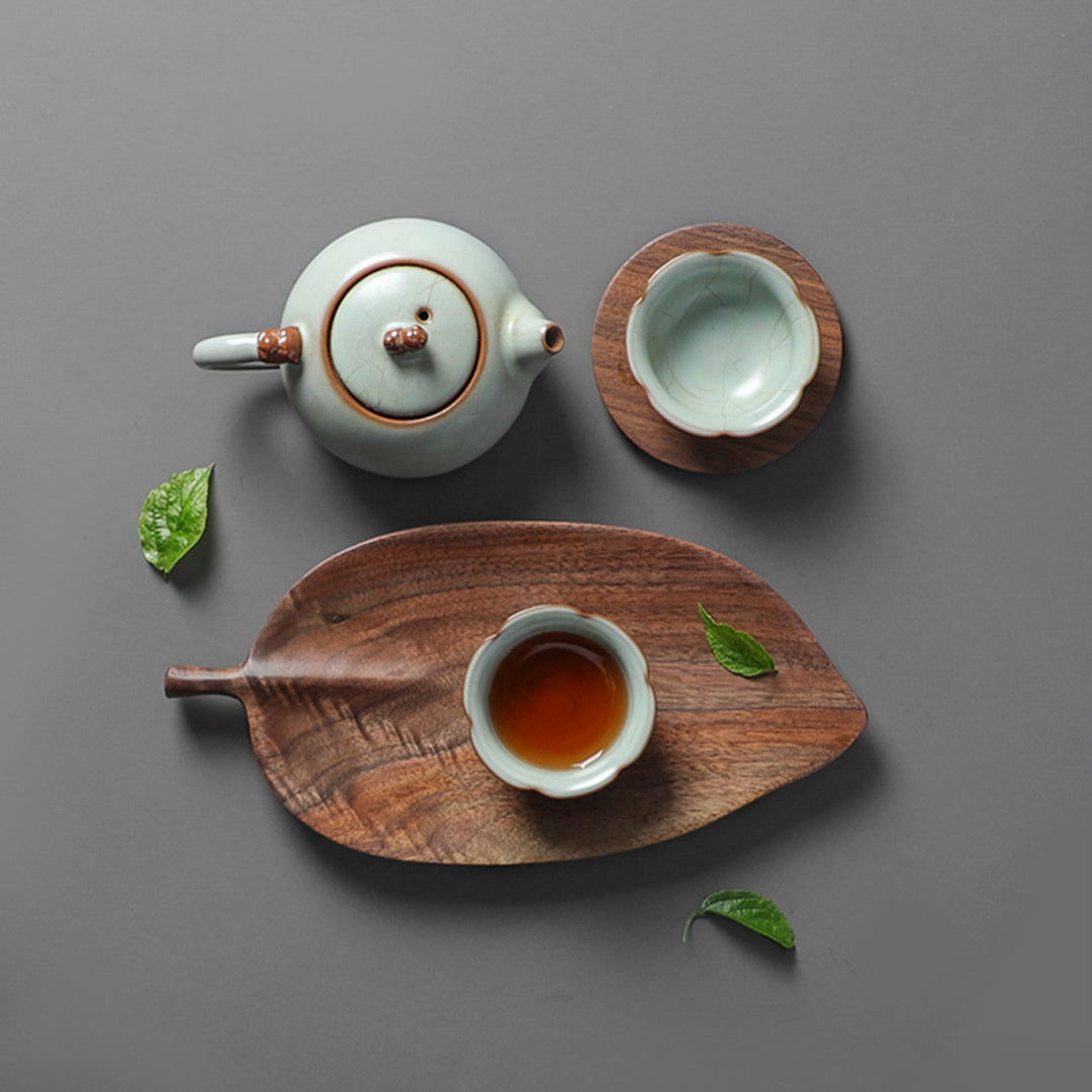 Set of 2 Walnut Leaf-Shaped Wooden Trays