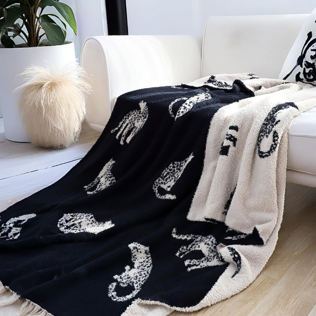 SOGA Black Cream Animal Print Throw Blanket 130x180cm Polyester-3