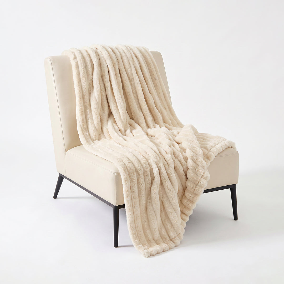 Ivory Velour Throw Blanket
