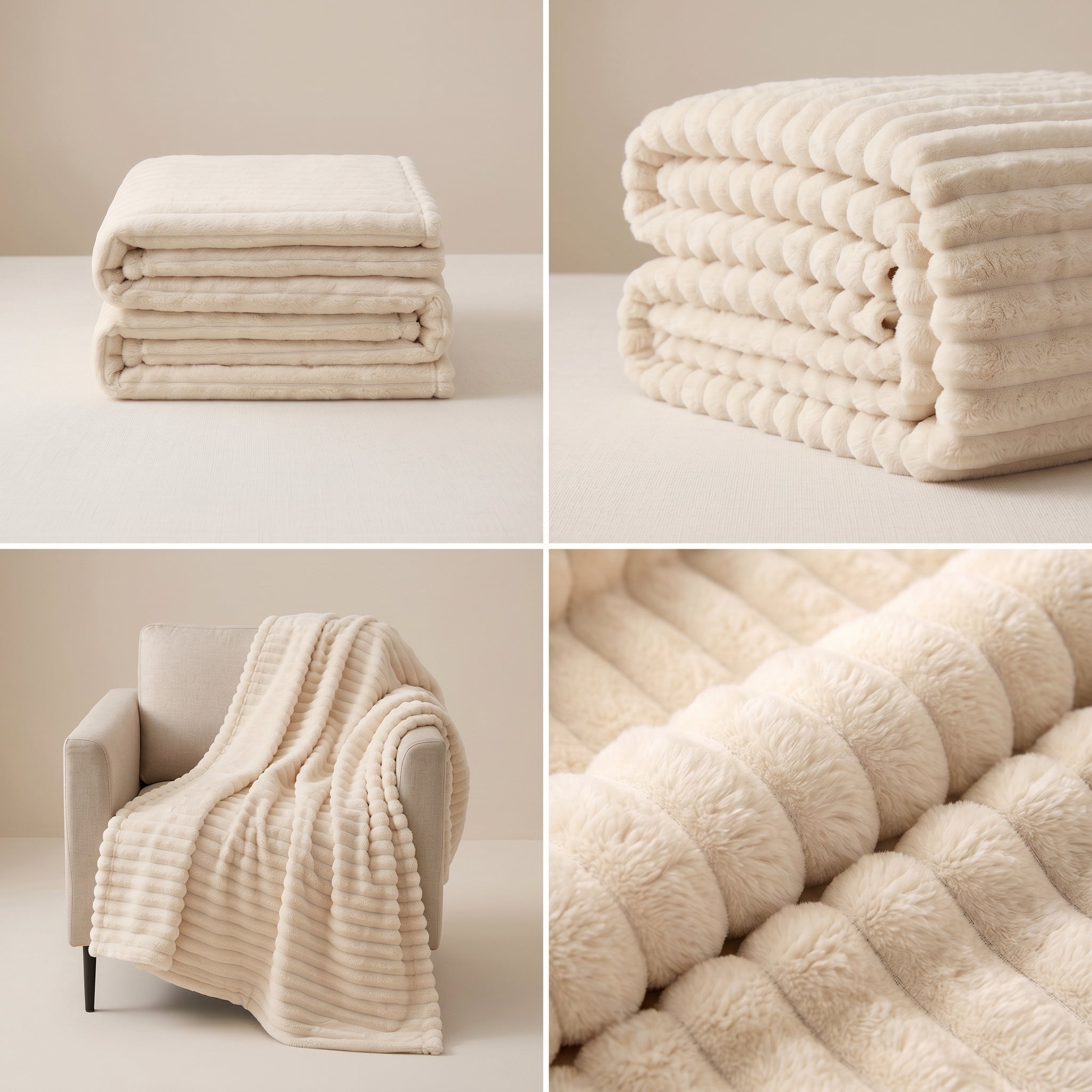 Ivory Velour Throw Blanket