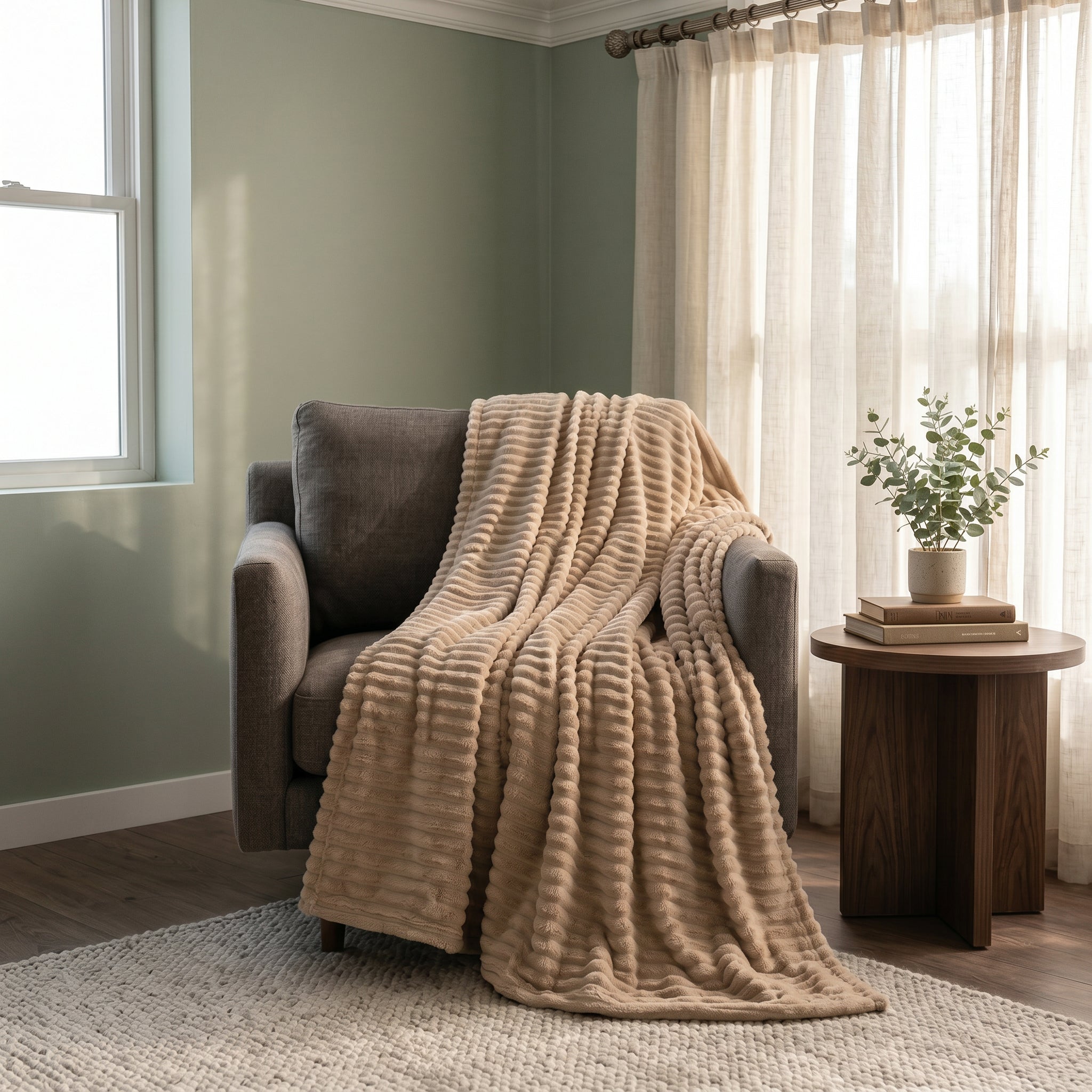 SOGA 230x200cm Light Coffee Flannel Polyester Throw Blanket-2