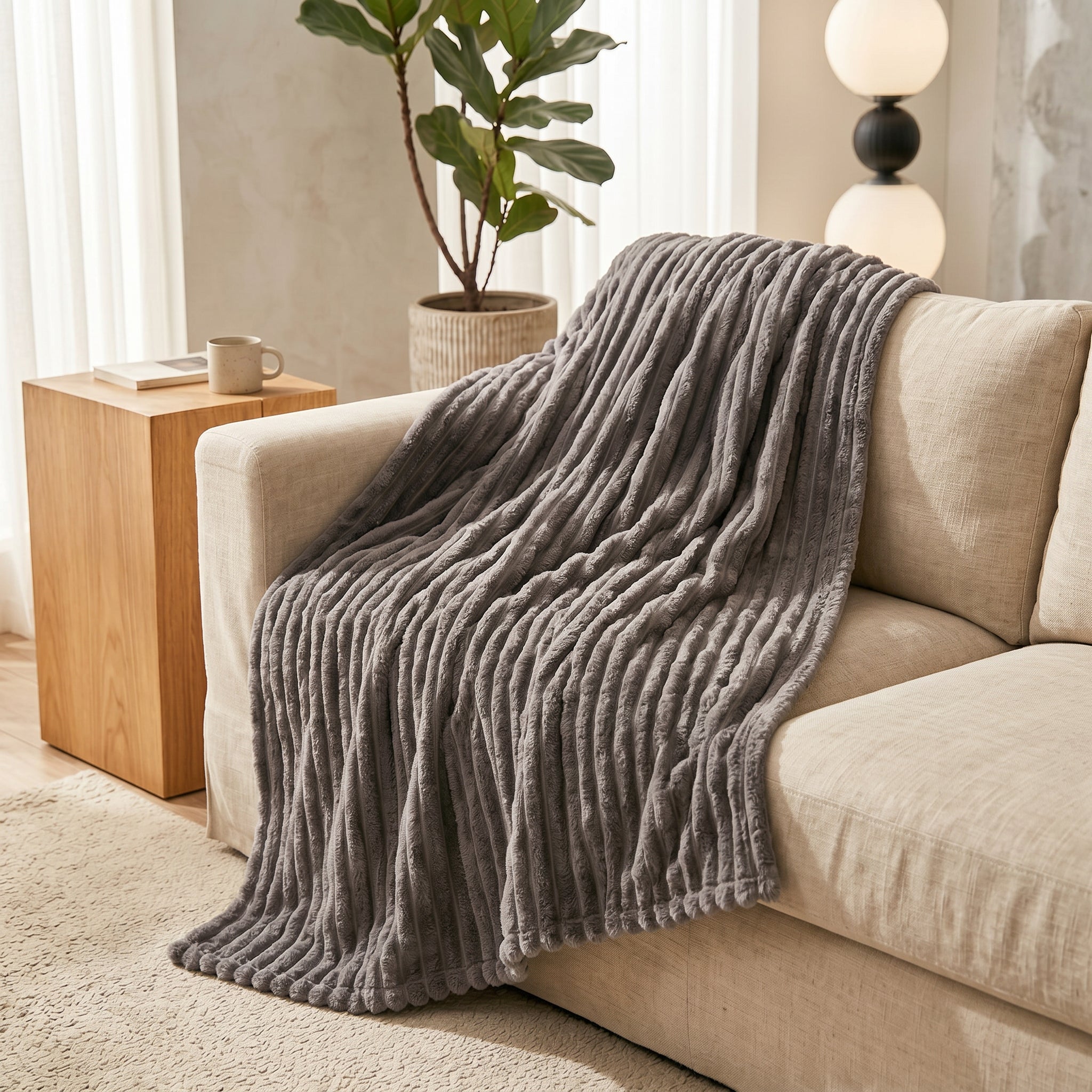 Stone Velour Throw Blanket