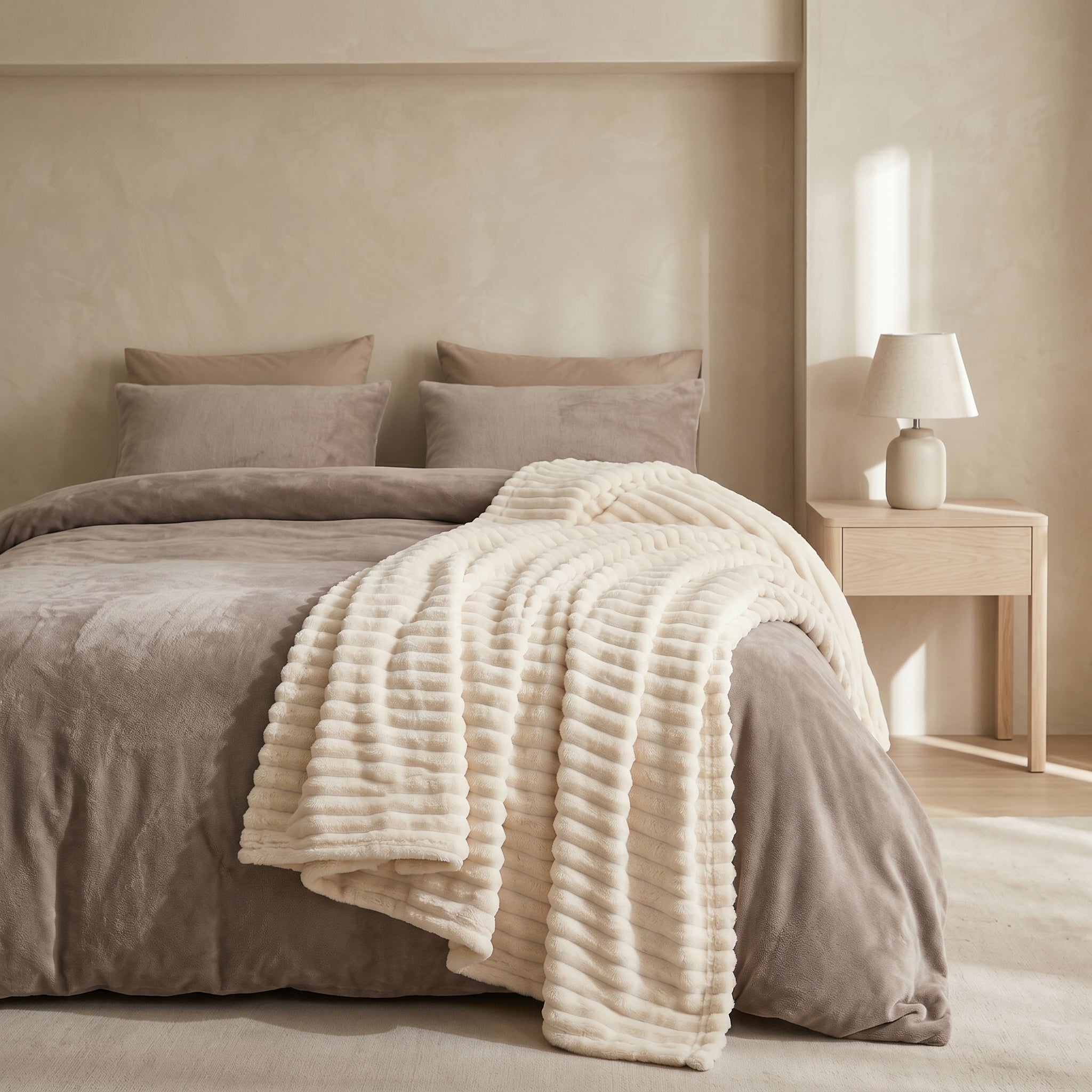 Ivory Velour Throw Blanket