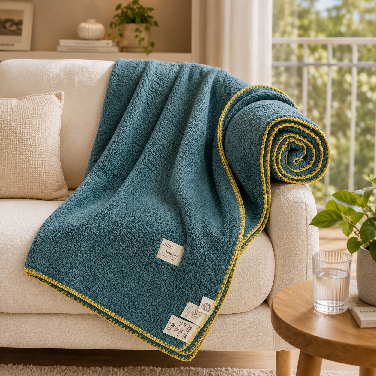 SOGA 230x200cm Grayish-green Flannel Polyester Throw Blanket-4