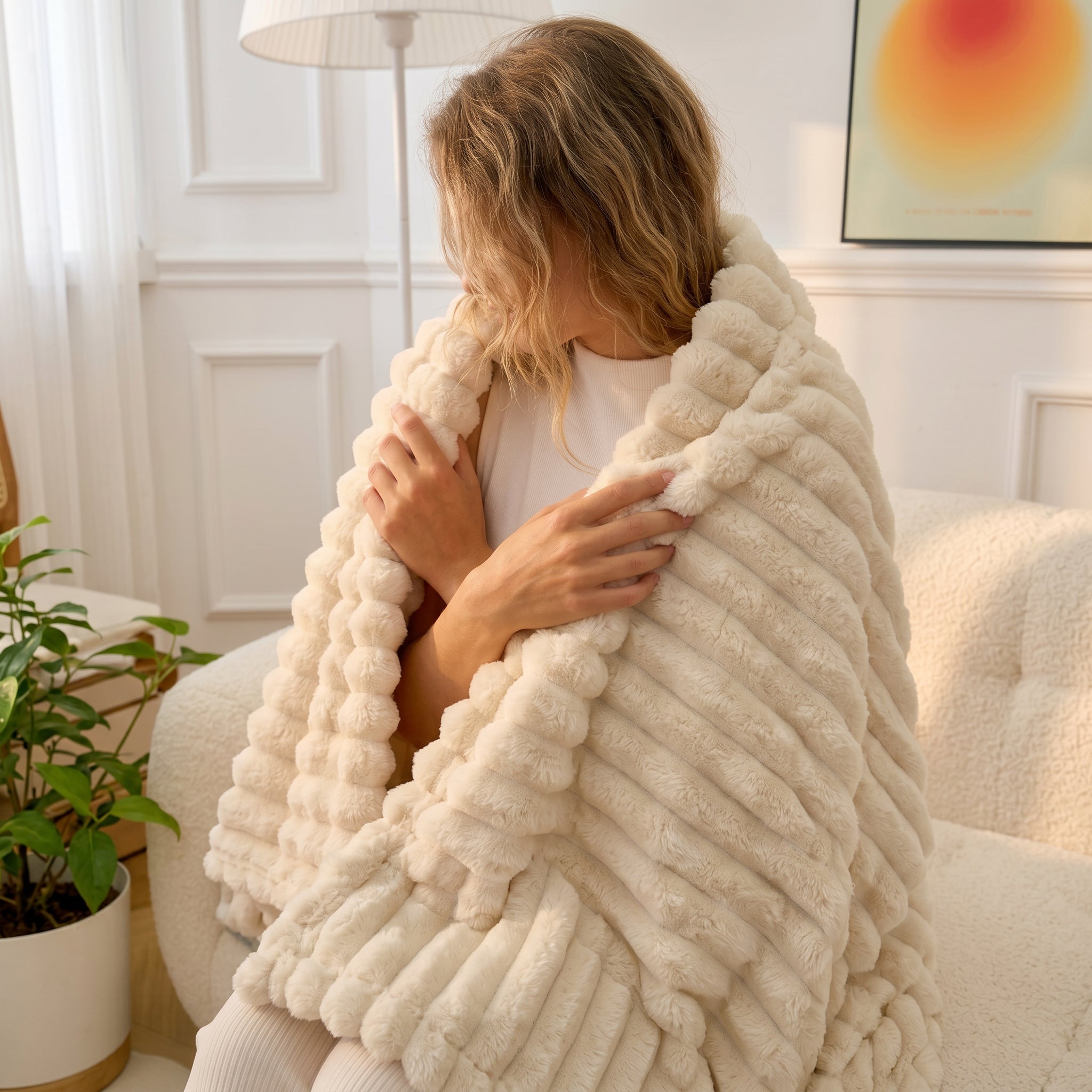 Ivory Velour Throw Blanket