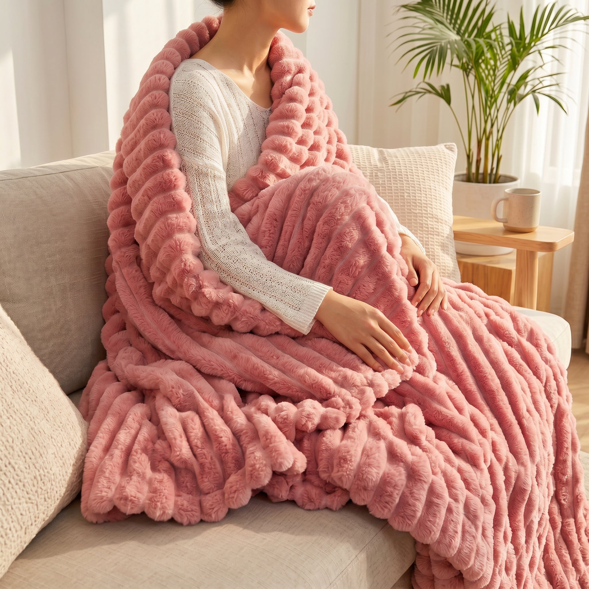 Blush Velour Throw Blanket