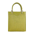 RB1026CM  | Borsa Donna a mano verticale in Vera Pelle e Paglia Made in Italy. Tracolla removibile e regolabile in pelle. Accessori Oro Lucido - Colore Pistacchio - Dimensioni: cm 24 x 29 x 9-1