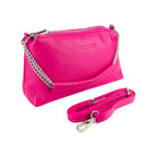 RB1025BE  | BAria – Italian Leather Handbag with Double Zip & Chain Handle - Fuchsia- Dimensioni: cm 26 x 14 x 9-0
