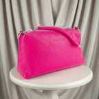 RB1025BE  | Aria – Italian Leather Handbag with Double Zip & Chain Handle - Fuchsia- Dimensioni: cm 26 x 14 x 9-0