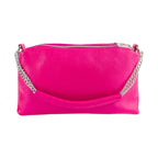 RB1025BE  | BAria – Italian Leather Handbag with Double Zip & Chain Handle - Fuchsia- Dimensioni: cm 26 x 14 x 9-4