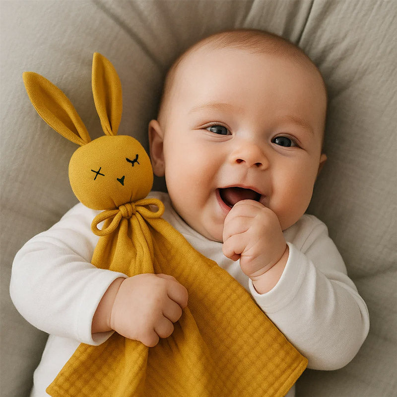 doudou lange coton biologique lapin papate moutarde