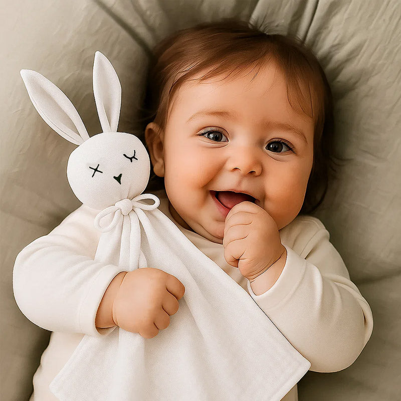 doudou coton biologique lapin naissance papate blanc