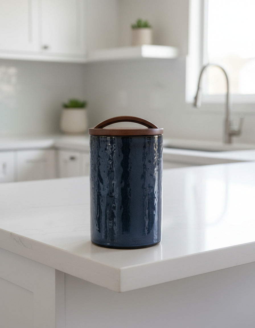 Caldera Hammered Glass Canisters with Wood Lid - Large