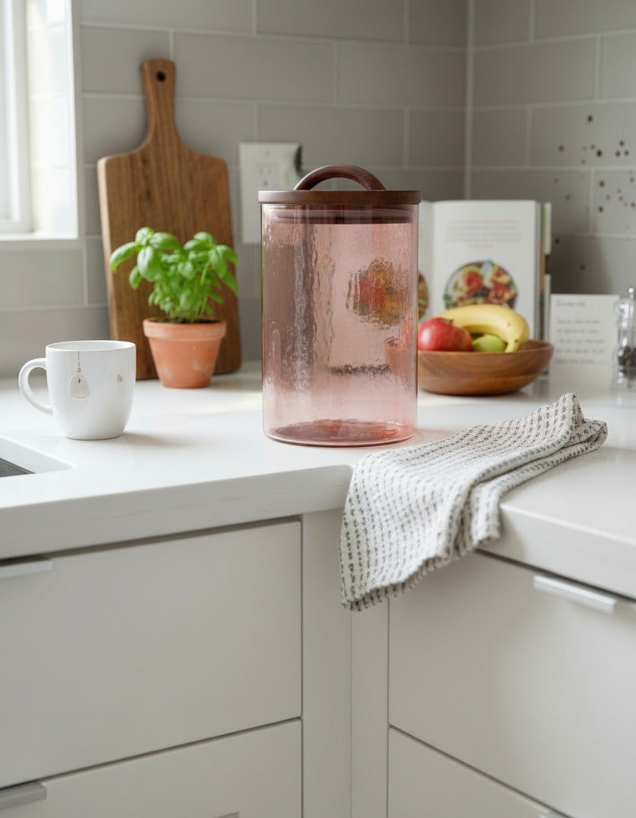 Caldera Hammered Glass Canisters with Wood Lid - Large