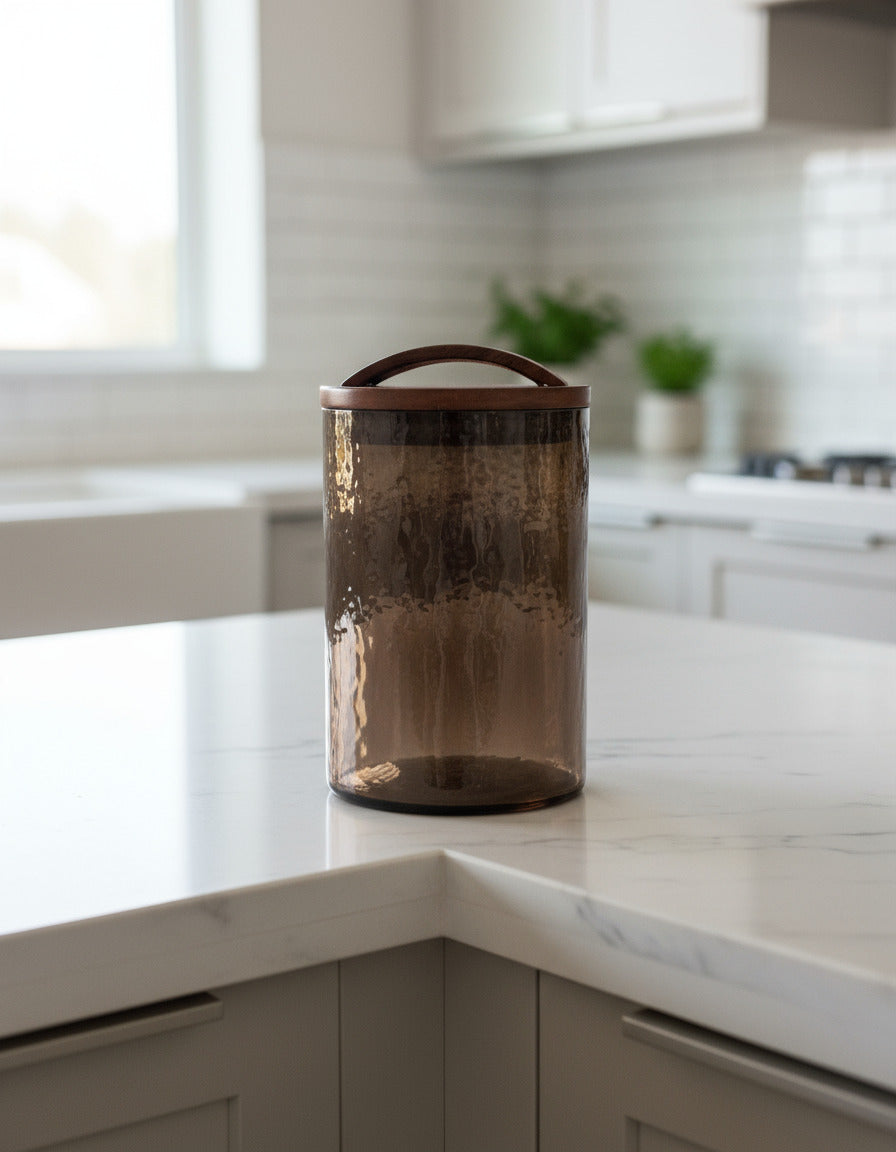 Caldera Hammered Glass Canisters with Wood Lid - Large