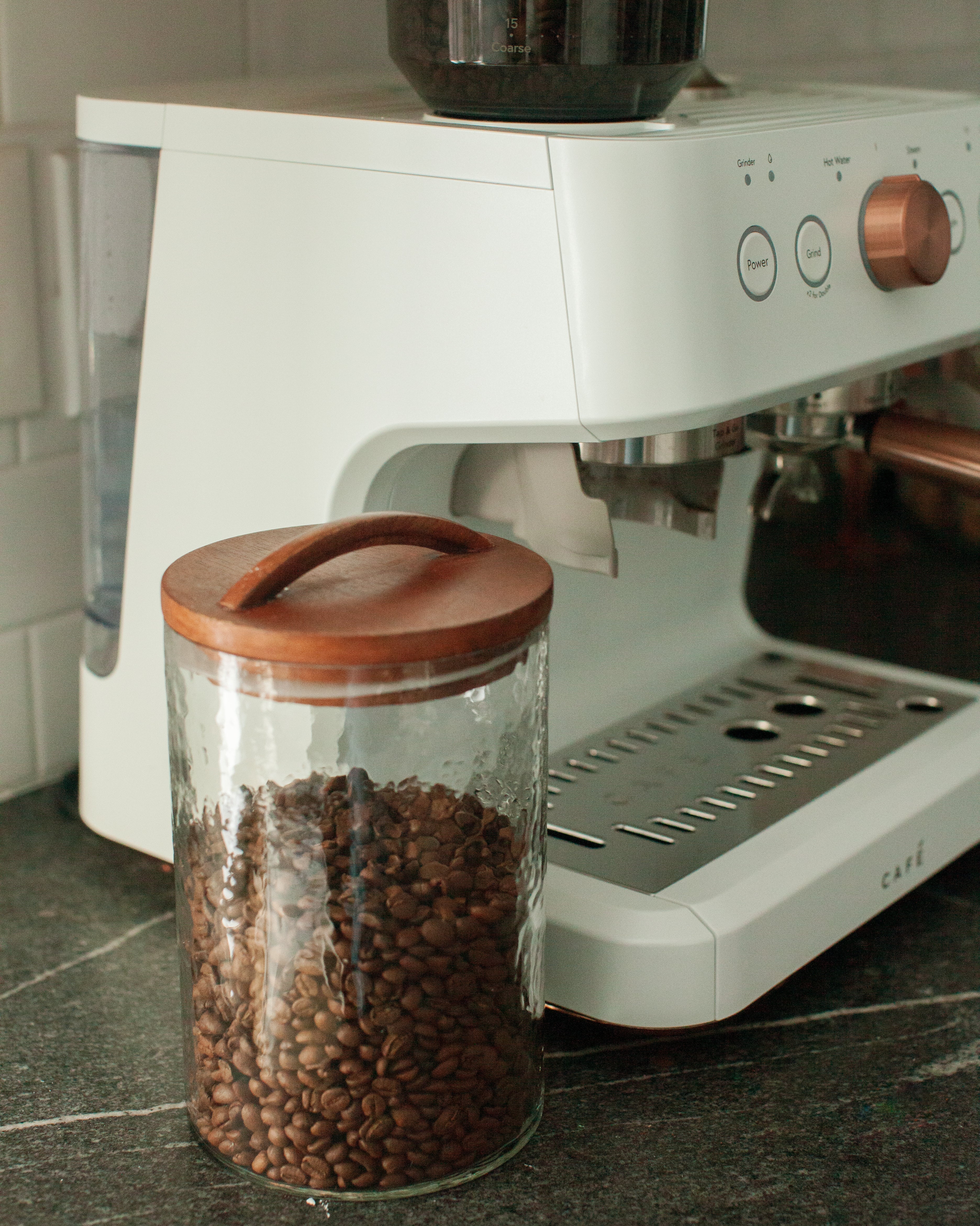 Caldera Hammered Glass Canisters with Wood Lid - Large