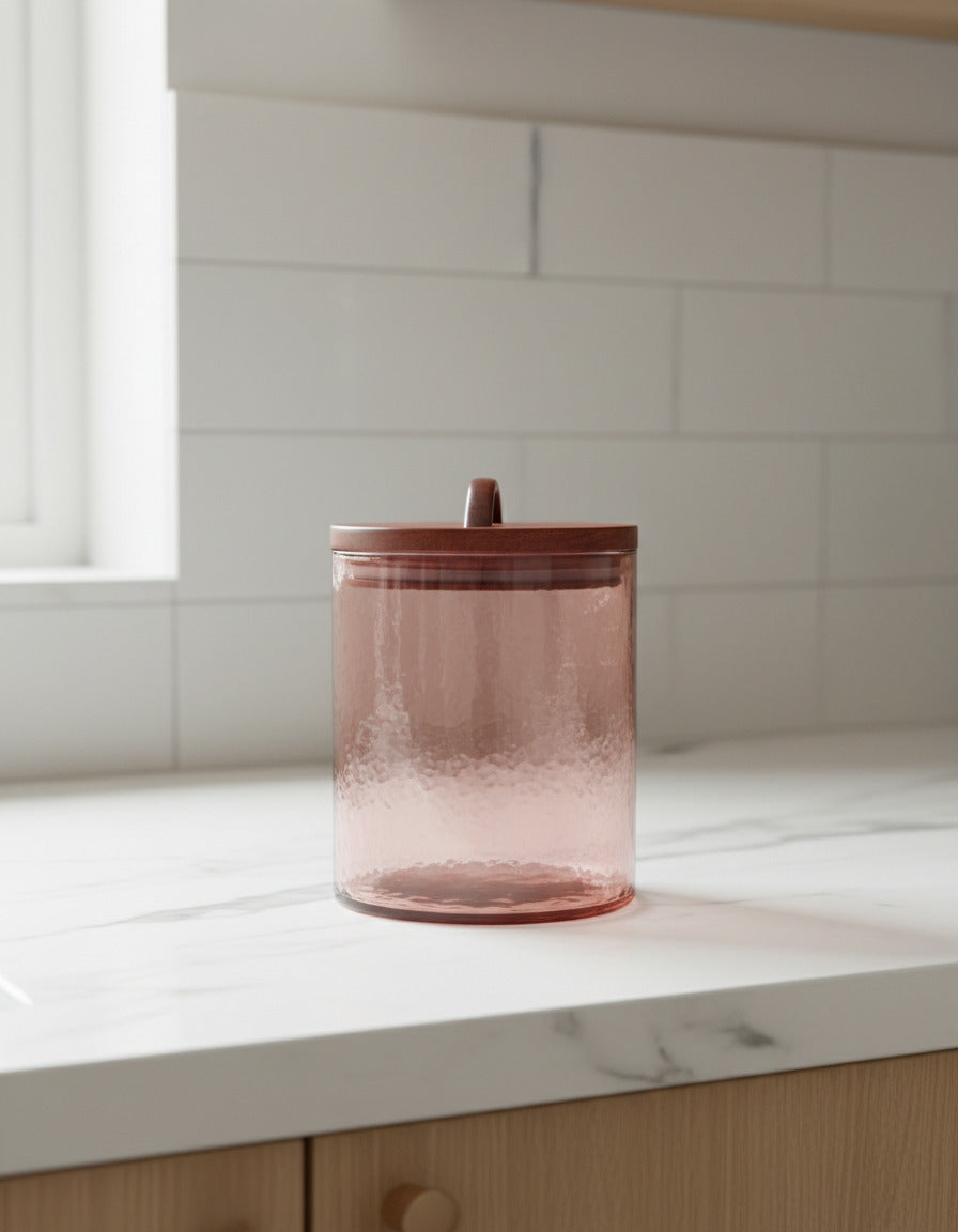 Caldera Hammered Glass Canisters with Wood Lid - Medium