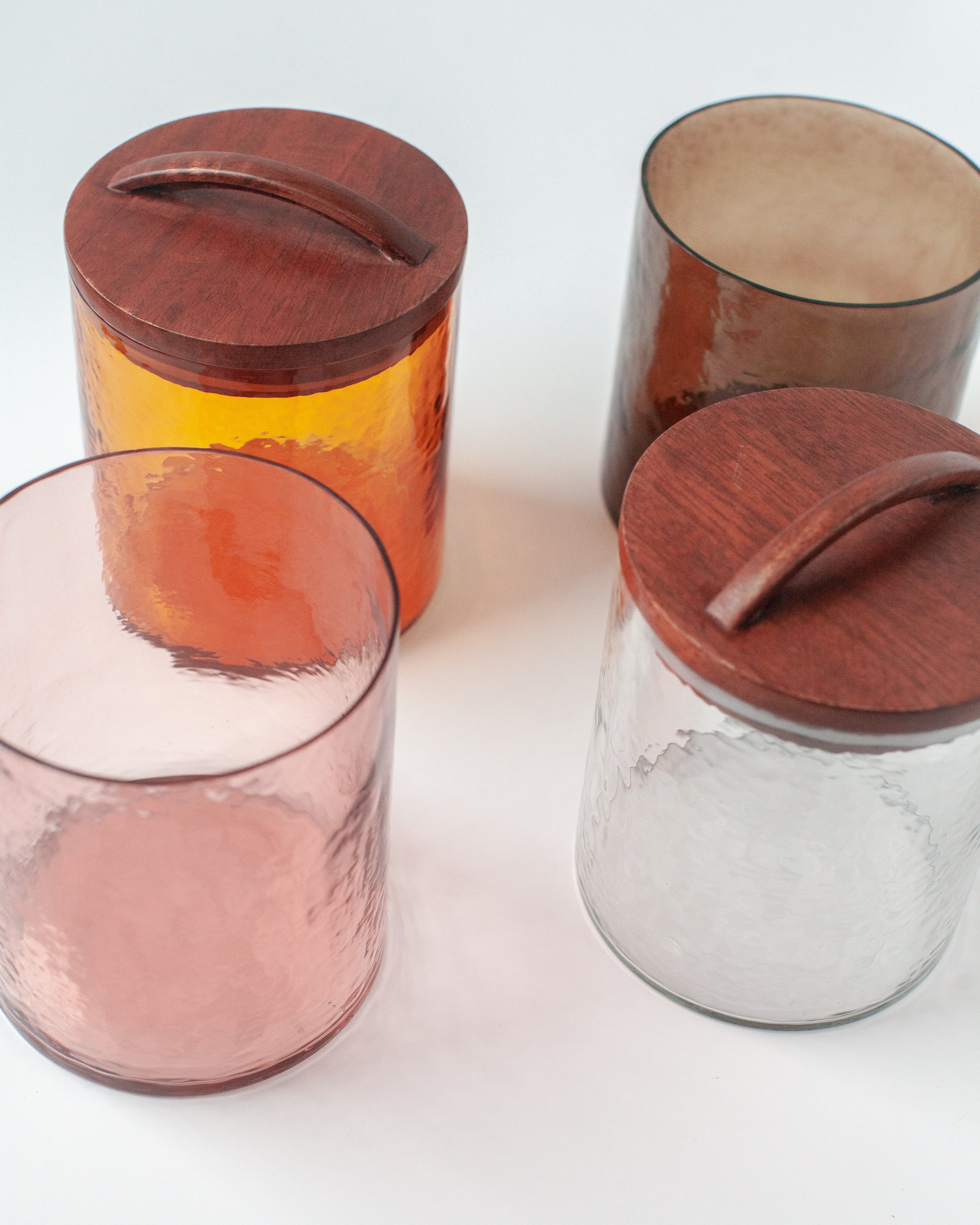 Caldera Hammered Glass Canisters with Wood Lid - Medium