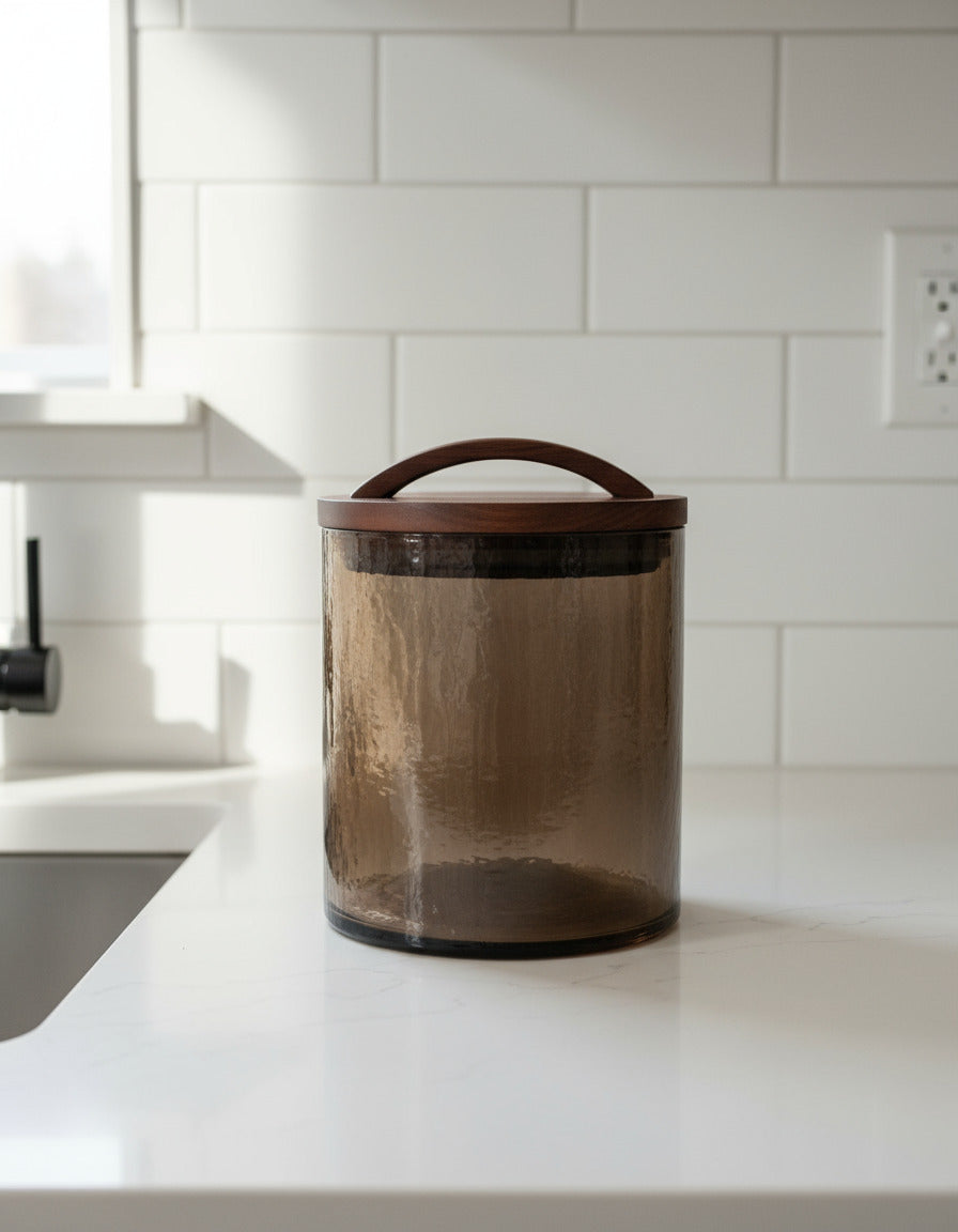 Caldera Hammered Glass Canisters with Wood Lid - Medium