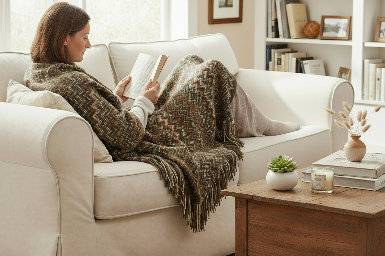Caribbean Chevron Knitted Throw - Brown Tones