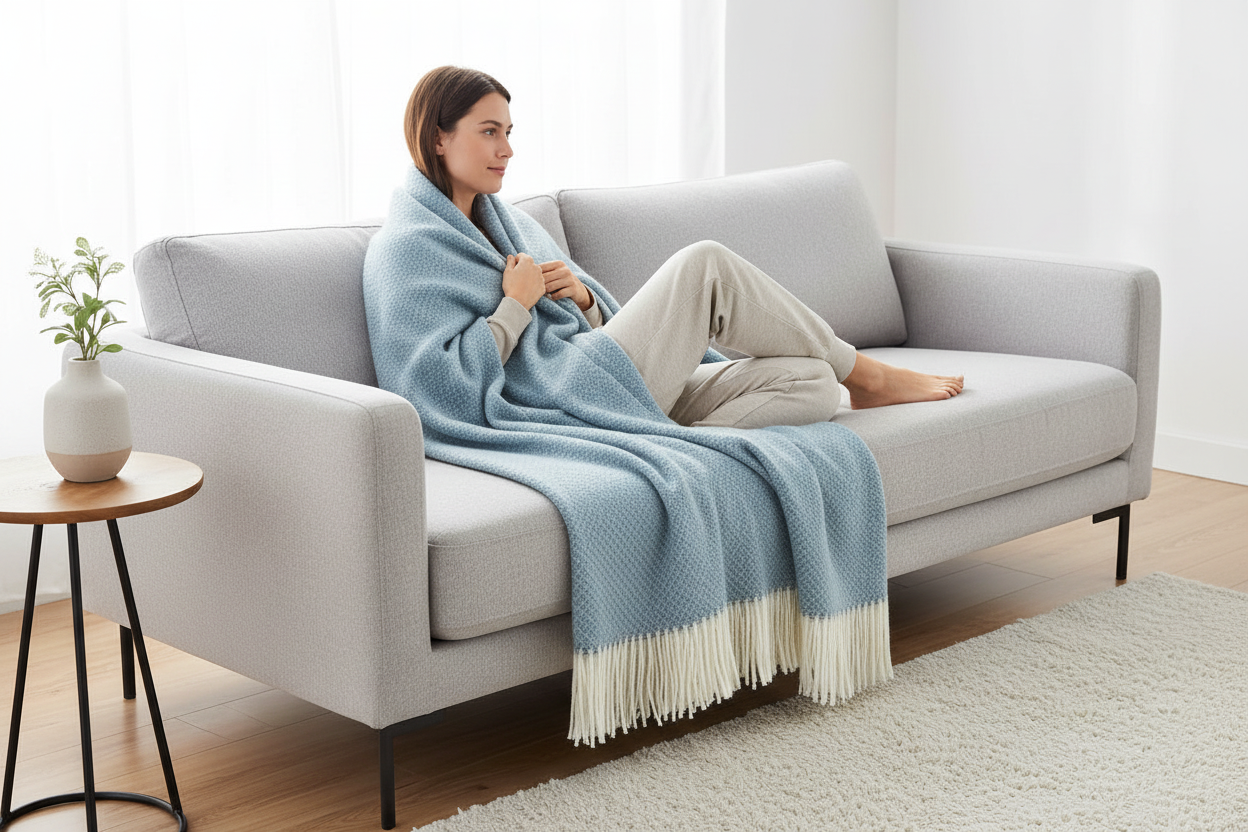 Chiswick Cashmere & Merino Wool Throw - Blue