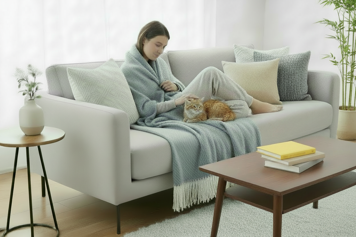 Chiswick Cashmere & Merino Wool Throw - Blue