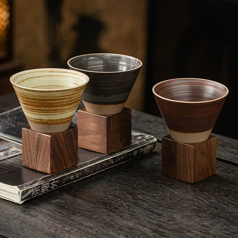 Cone Ceramic Mug with Walnut Base