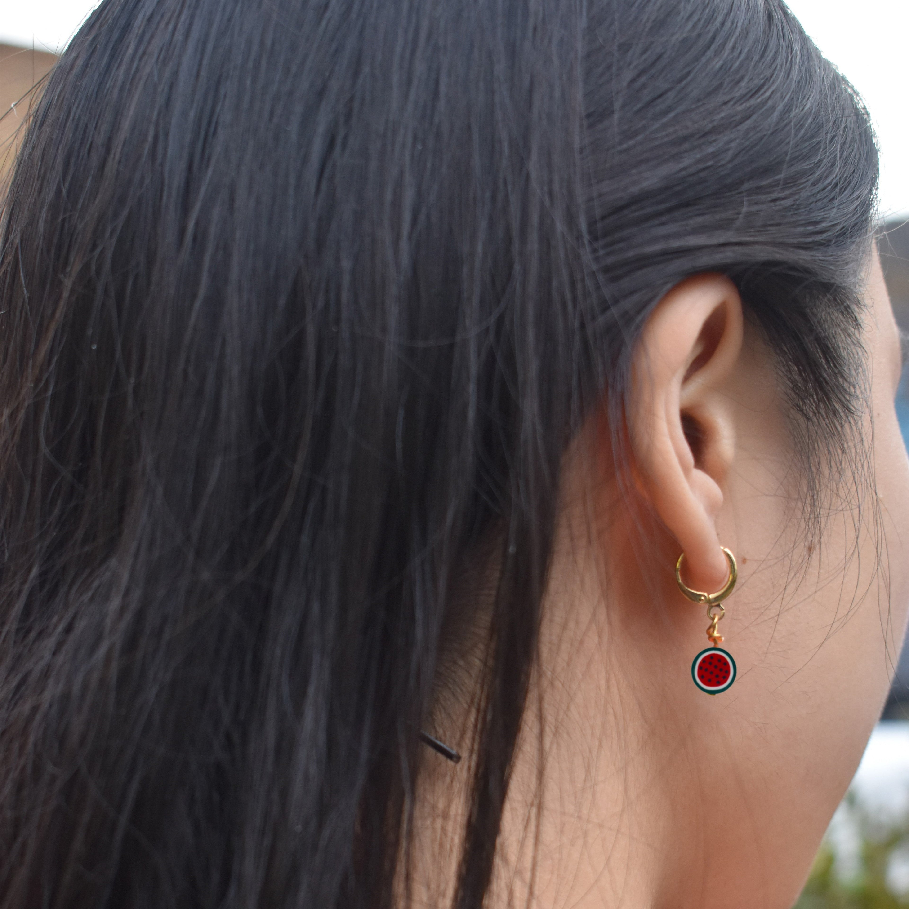 Watermelon huggie earrings