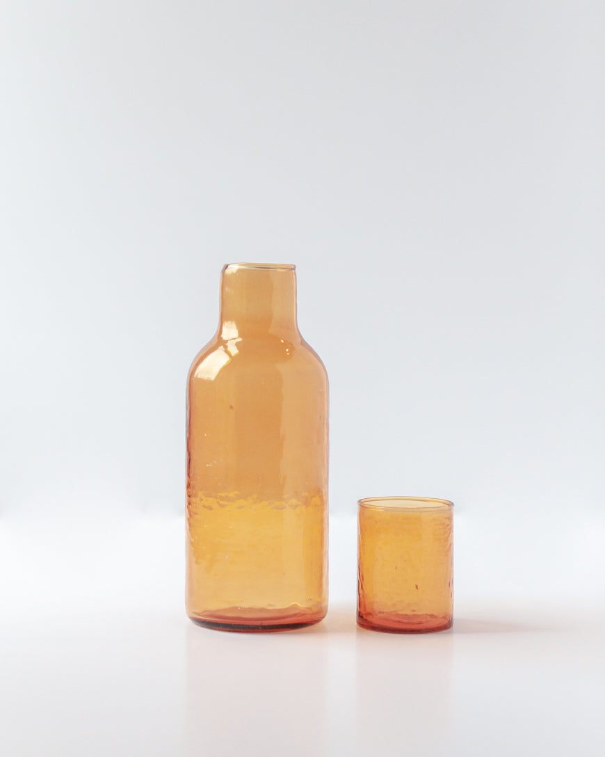 Handblown Hammered Glass Carafe + Cup