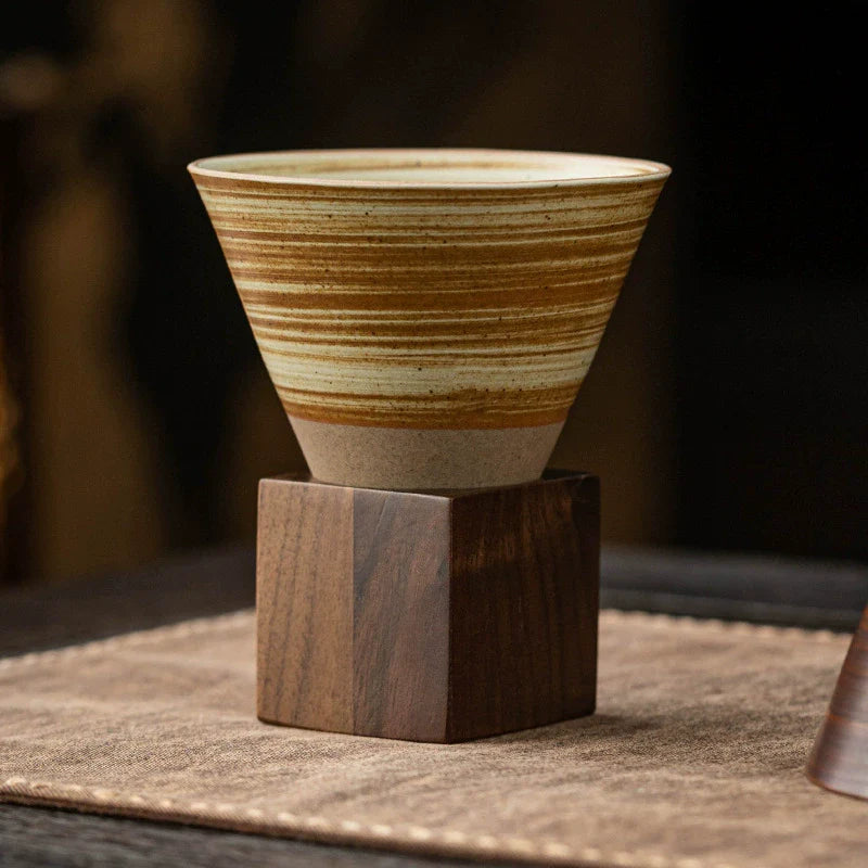 Cone Ceramic Mug with Walnut Base