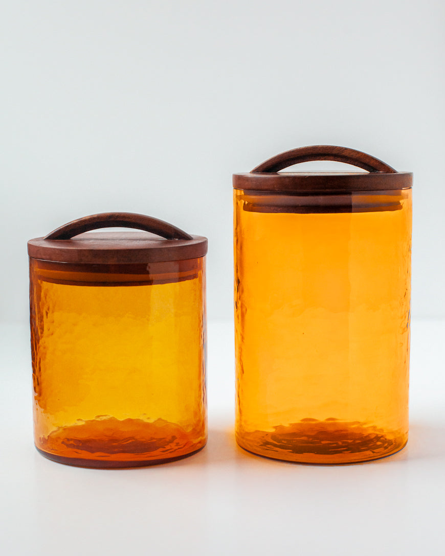 Caldera Hammered Glass Canisters with Wood Lid - Large