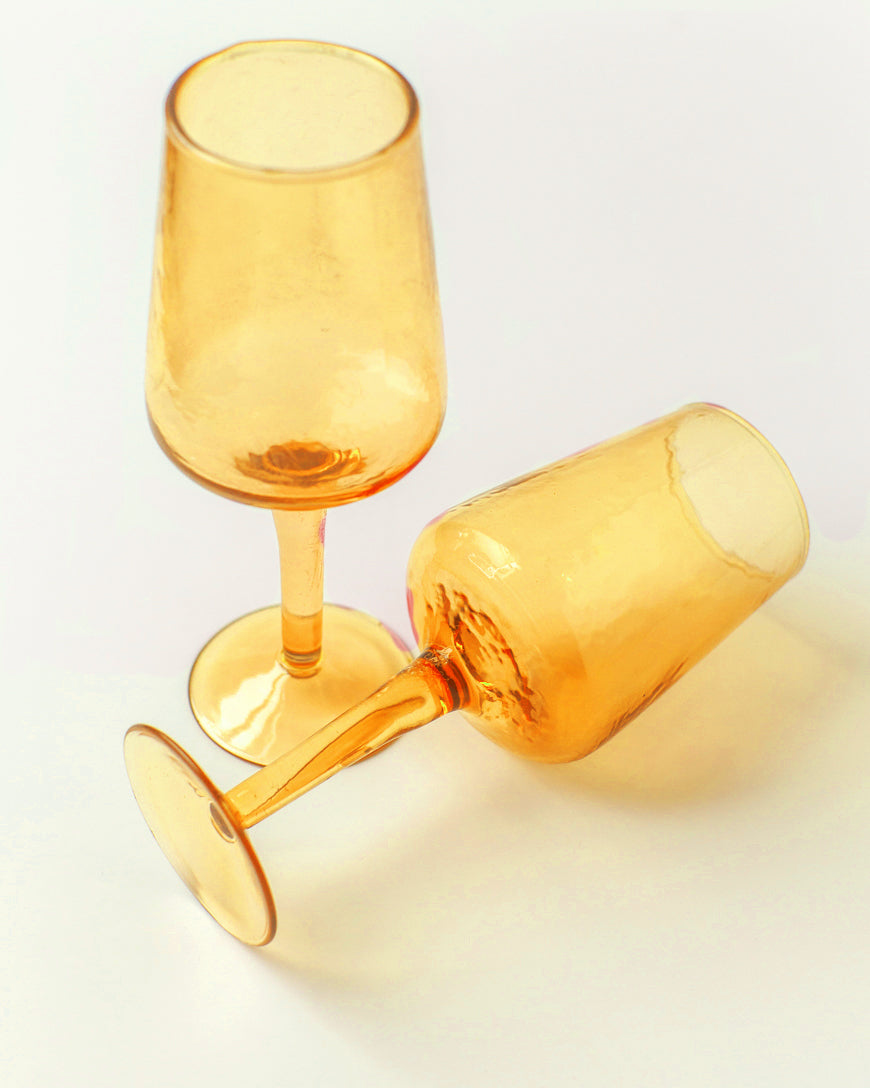 Handblown Hammered Glass Goblets | Set of 2