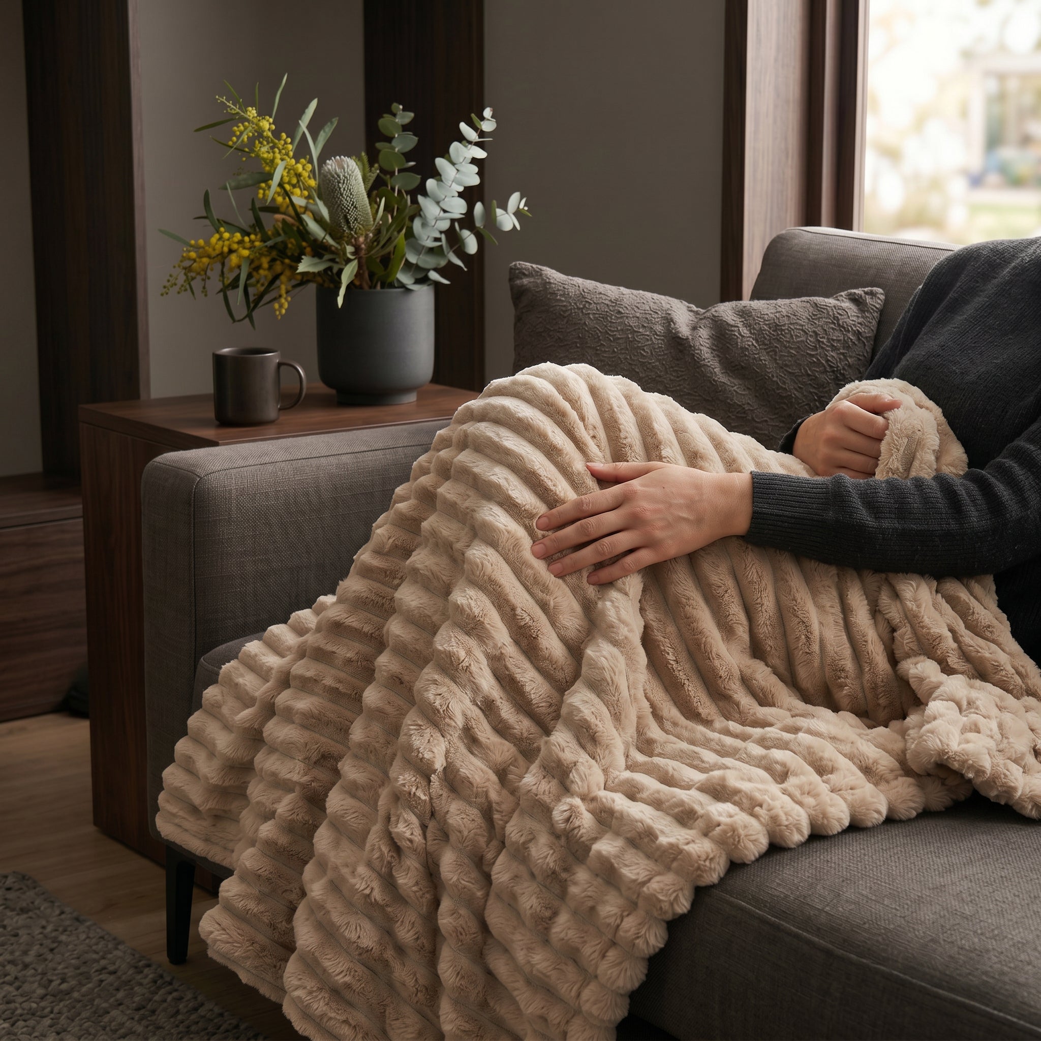 SOGA 230x200cm Light Coffee Flannel Polyester Throw Blanket-4