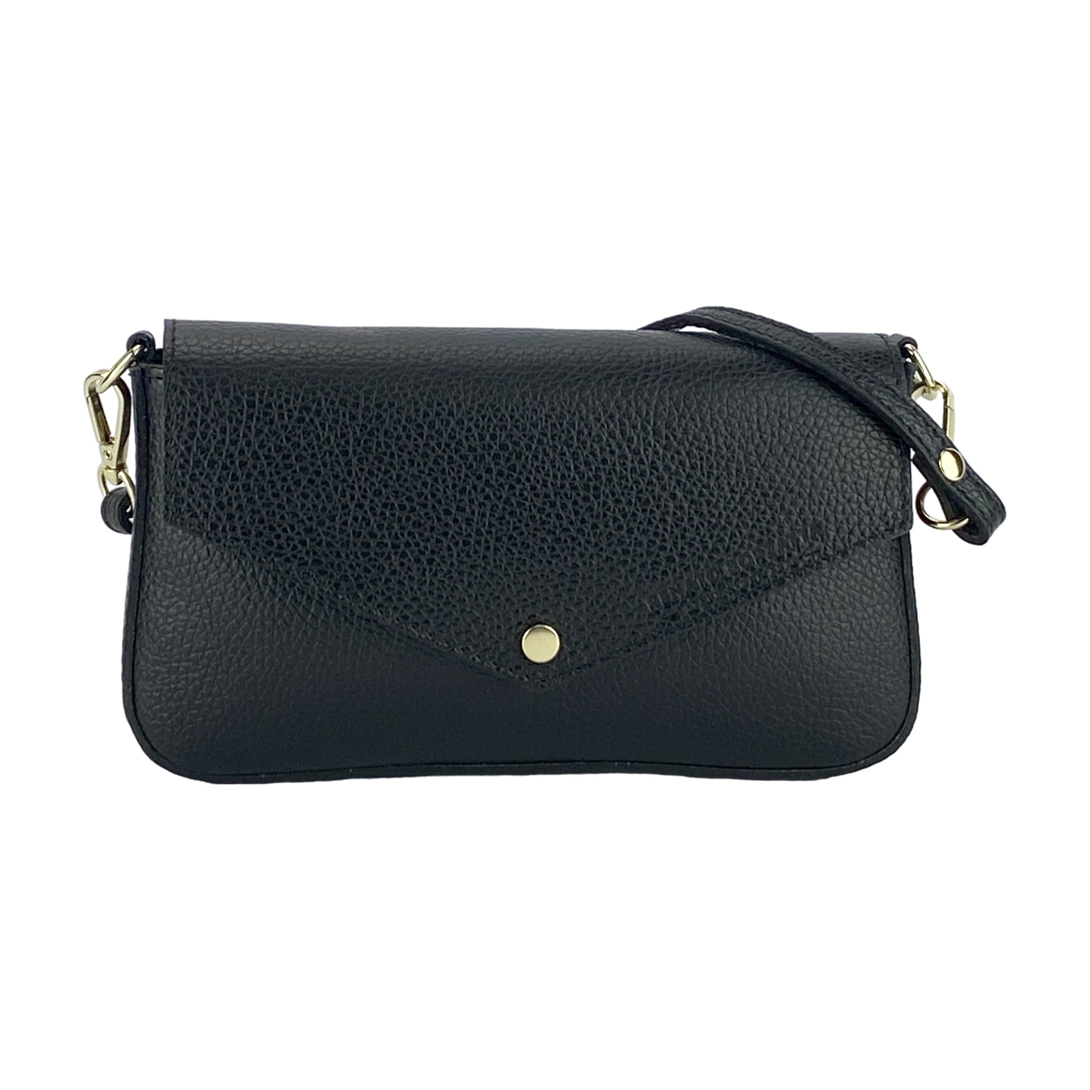 RB1023A | Lina – Italian Leather Mini Shoulder Bag with Gold Chain Strap - Black - Colore Nero - Dimensioni: cm 22 x 12 x 3-1
