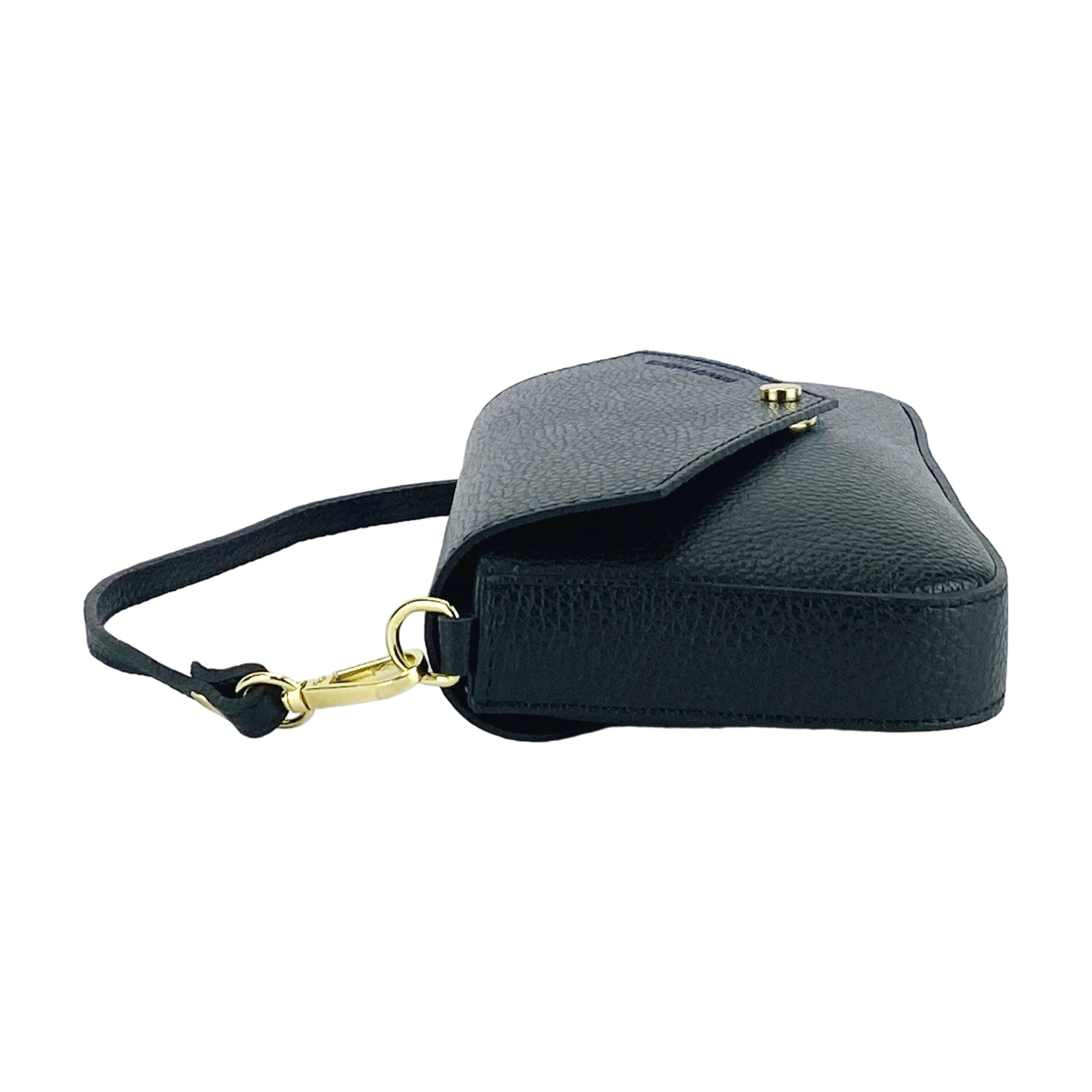 RB1023A | Lina – Italian Leather Mini Shoulder Bag with Gold Chain Strap - Black - Colore Nero - Dimensioni: cm 22 x 12 x 3-3