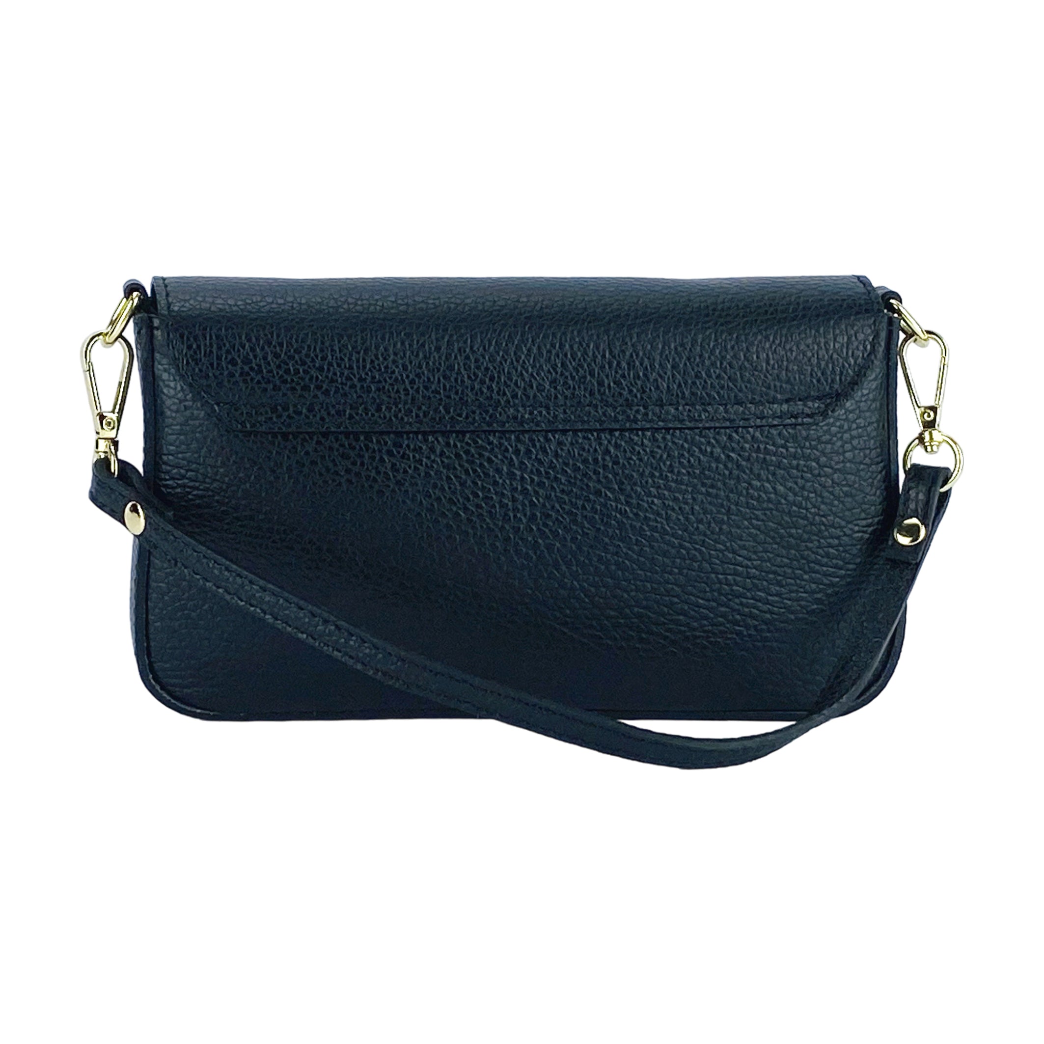RB1023A | Lina – Italian Leather Mini Shoulder Bag with Gold Chain Strap - Black- Colore Nero - Dimensioni: cm 22 x 12 x 3-4