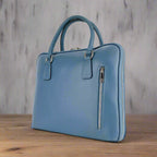 RB1019P | Cartella Business Unisex in Vera Pelle Made in Italy con tracolla removibile. Attacchi con moschettoni in metallo Nickel Lucido - Colore Avio - Dimensioni: cm 37 x 29 x 6,5-0