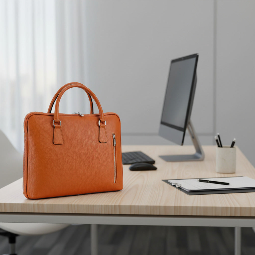 RB1019L | Linea Forte - Unisex leather Business Briefcase - Bold orange - Dimensioni: cm 37 x 29 x 6,5-0