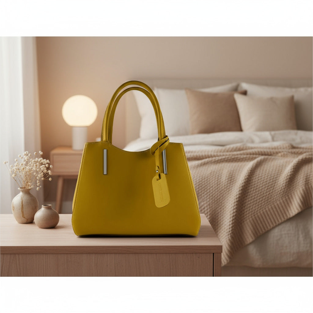 RB1004R | Milano Leather Handbag – Elegant, Organised & Versatile - Mustard- Colore Senape - Dimensioni: cm 33 x 25 x 15 + Manici 13 cm-0