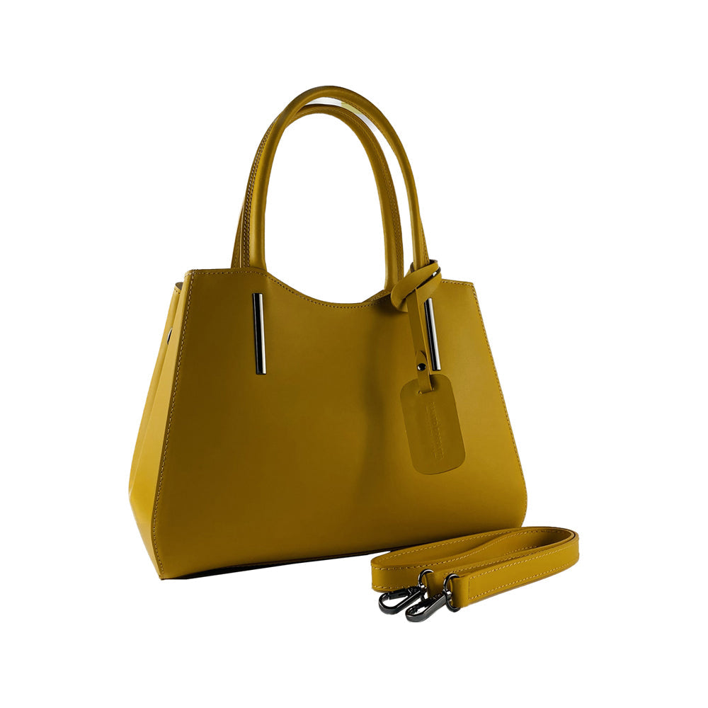 RB1004R | Milano Leather Handbag – Elegant, Organised & Versatile - Mustard- Colore Senape - Dimensioni: cm 33 x 25 x 15 + Manici 13 cm-2