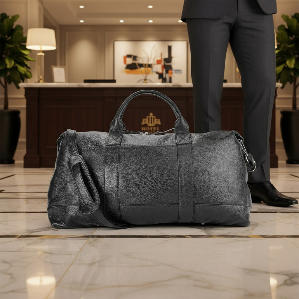 RB1029A | Nero Viaggio – Italian Leather Travel Bag – Black Colore Nero - Dimensioni: cm 57 x 26 x 24-0