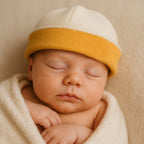 Organic Cotton Newborn Bonnet – White & Honey