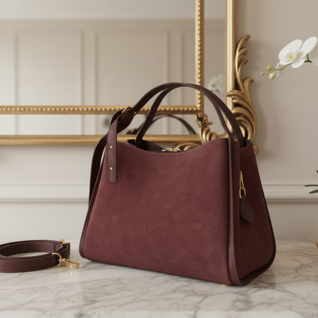 ALICE Bordeaux Suede Handbag