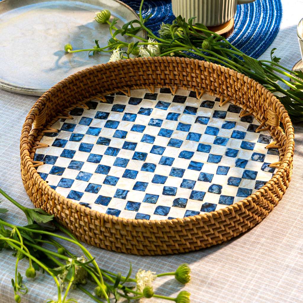 Drift – Rattan &amp; Mother of Pearl Serving Tray - Multiple Sizes