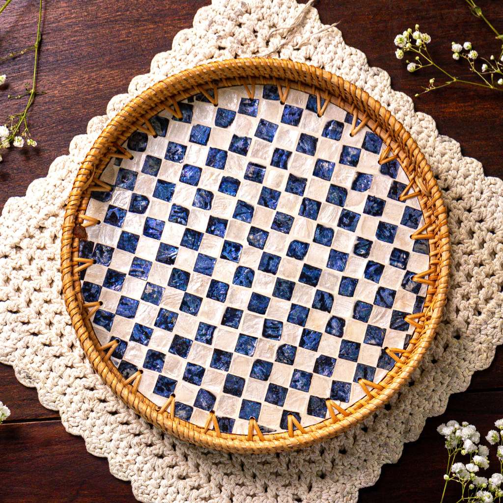 Drift – Rattan &amp; Mother of Pearl Serving Tray - Multiple Sizes