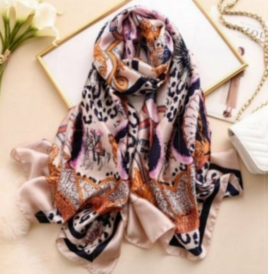 Pink Leopard Silk Blend Scarf