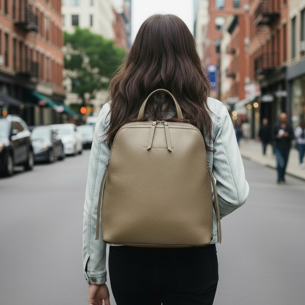 RB1018AQ | Siena Eleganza – The timeless Leather Backpack Taupe- Colore Taupe - Dimensioni: cm 26 x 30 x 14,5-0